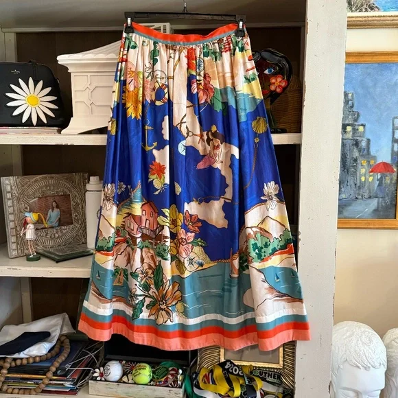 Antonio Melani Evie Woven Ocean Print High Rise A-Line Coordinating Skirt sz 6 - Picture 5 of 7